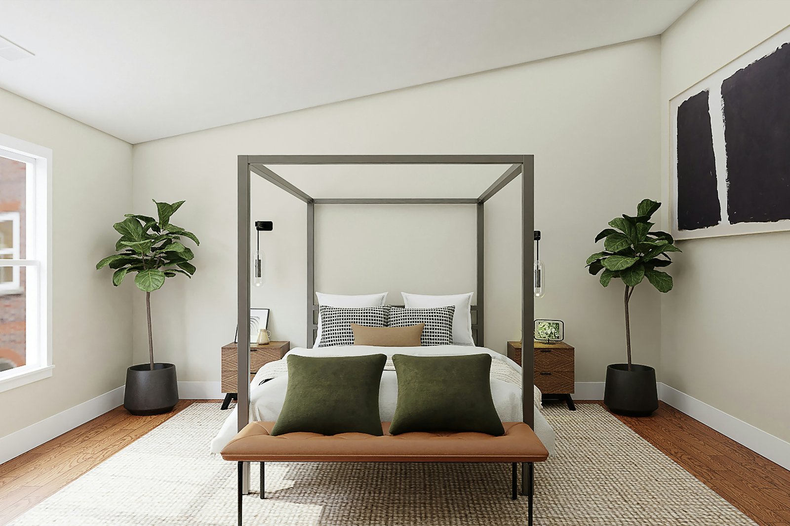 Metallbettgestell mit Lattenrost im Schlafzimmer